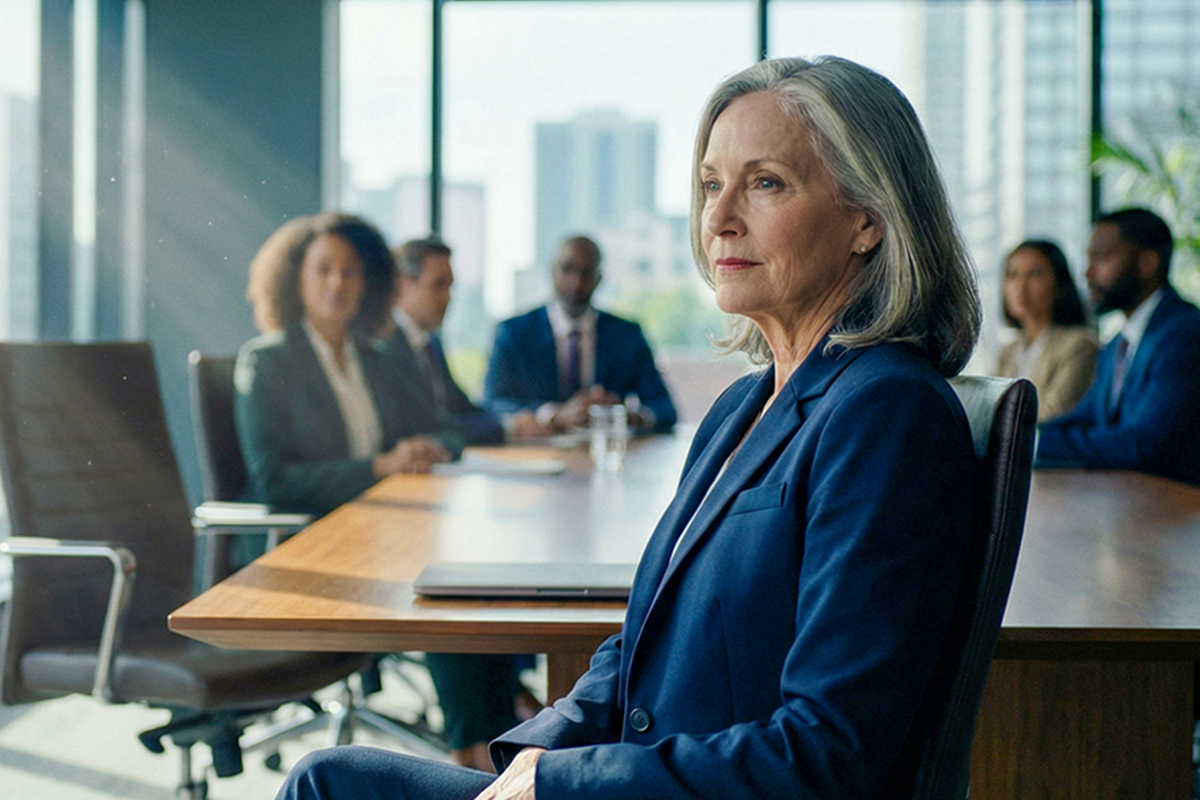 Woman with a group of professionals in a board room